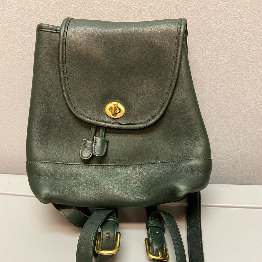 Vintage Coach Leather Backpack Daypack Hunter Green